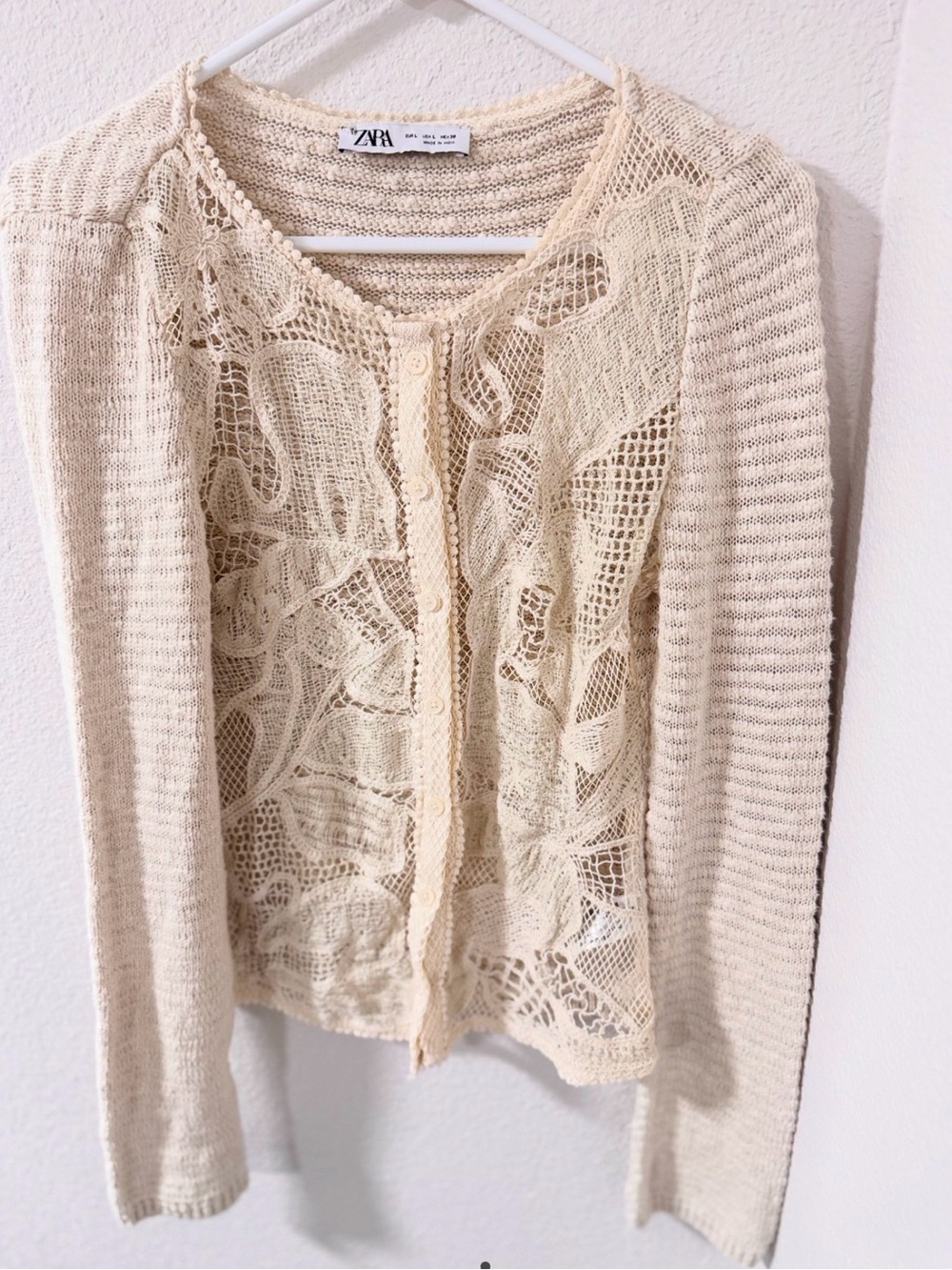 Zara Size L/ Combination Knit Front Button Cardigan